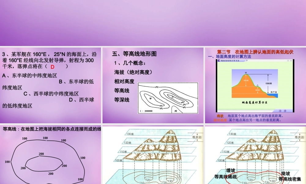 中学七年级地理上册(1.3 地图的阅读)等高线地形图课件1 新人教版 课件