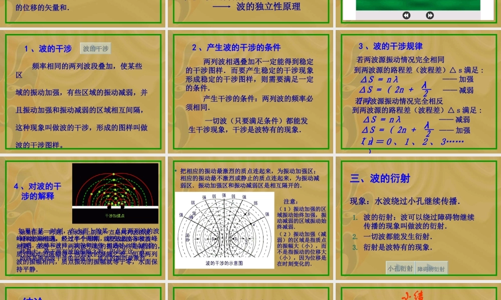 九年级物理 波的干涉和衍射 课件