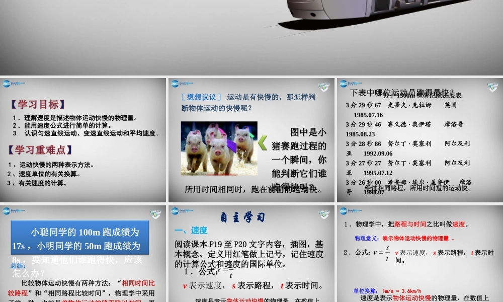 中学八年级物理上册 1.3 运动的快慢课件 (新版)新人教版