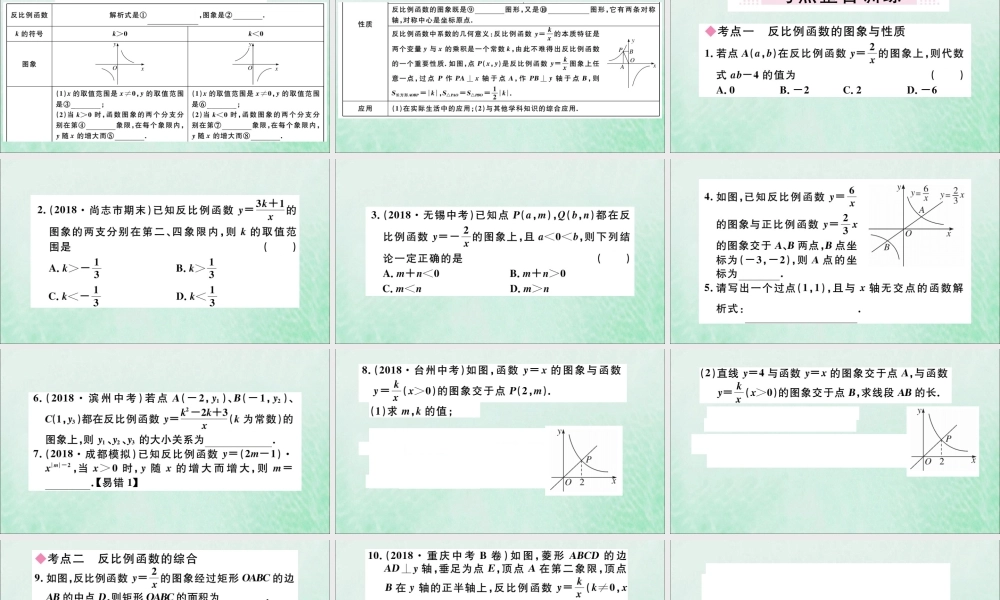 九年级数学下册 第26章 反比例函数小结与复习习题讲评课件 (新版)新人教版 课件