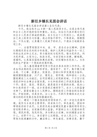 新任乡镇长见面会讲话