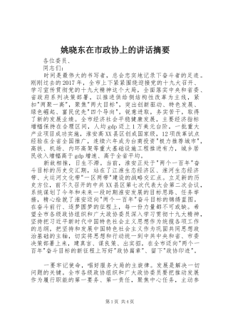 姚晓东在市政协上的讲话摘要