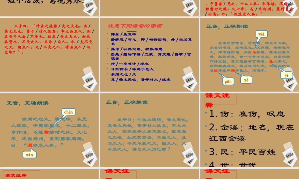 中学七年级语文(伤仲永)课件