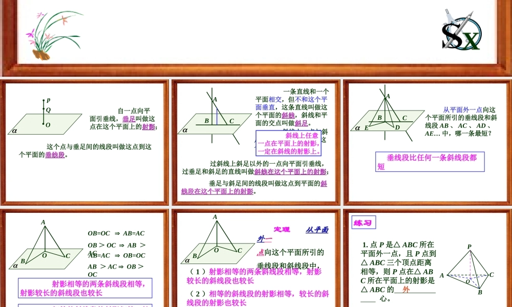 射影及直线和平面所成的角1.4 高二立体几何直线和平面垂直ppt课件大全一 高二立体几何直线和平面垂直ppt课件大全一