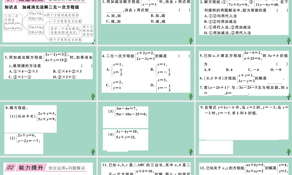 八年级数学上册 第五章(二元一次方程组)5.2 第2课时 加减法作业课件 (新版)北师大版 课件