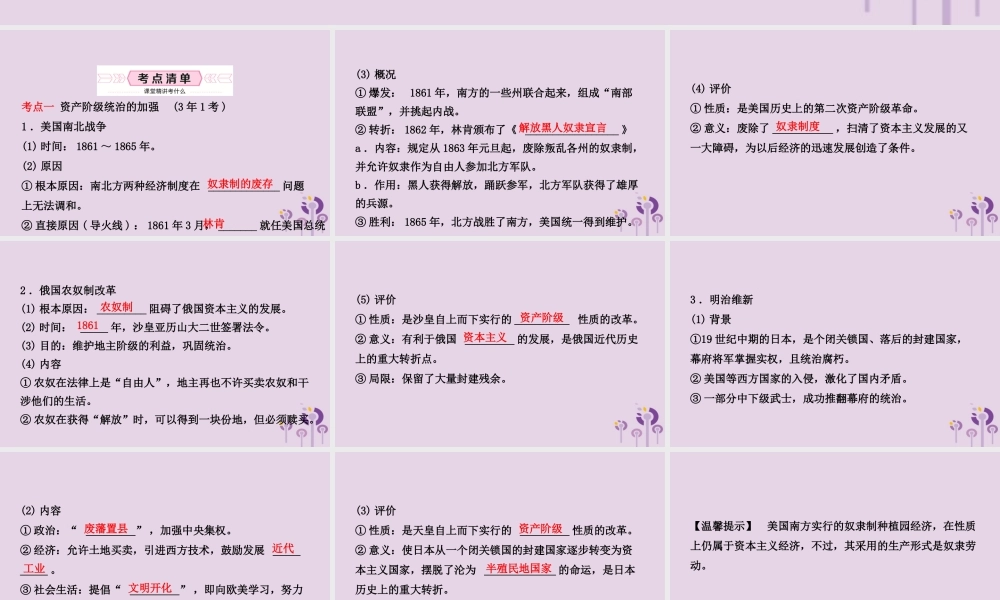 中考历史备战复习 世界史 第十九单元 资产阶九年级统治的加强与垄断资本主义时代的世界课件