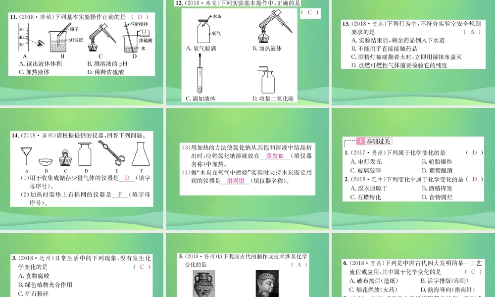 中考化学总复习 教材考点梳理 第一单元 步入化学殿堂课件 鲁教版 课件