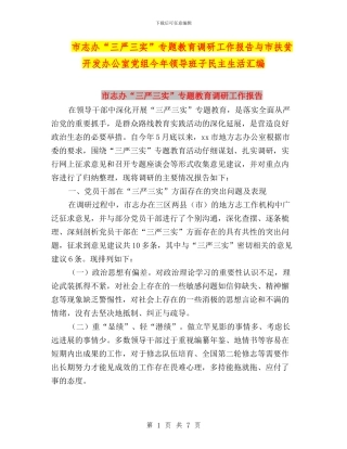 市志办“三严三实”专题教育调研工作报告与市扶贫开发办公室党组今年领导班子民主生活汇编