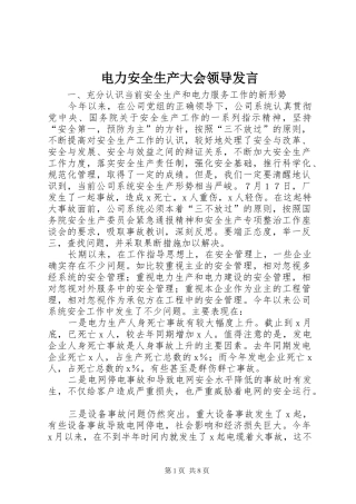电力安全生产大会领导发言