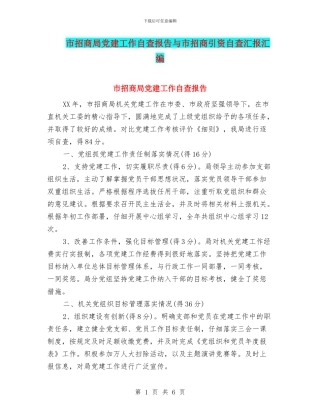 市招商局党建工作自查报告与市招商引资自查汇报汇编