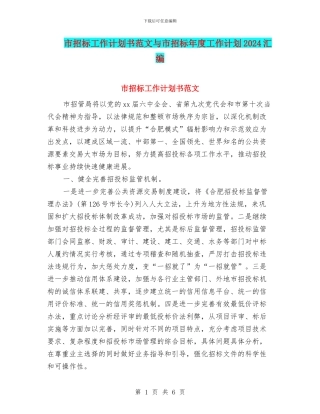 市招标工作计划书范文与市招标年度工作计划2024汇编