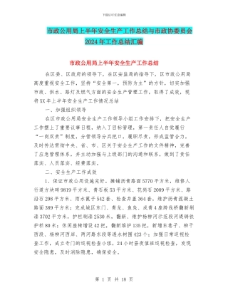 市政公用局上半年安全生产工作总结与市政协委员会2024年工作总结汇编