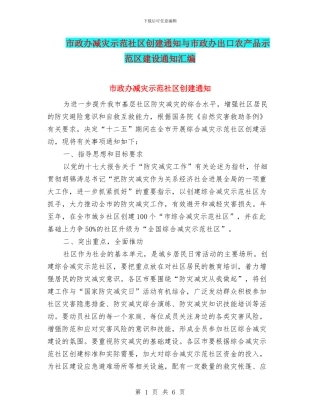 市政办减灾示范社区创建通知与市政办出口农产品示范区建设通知汇编