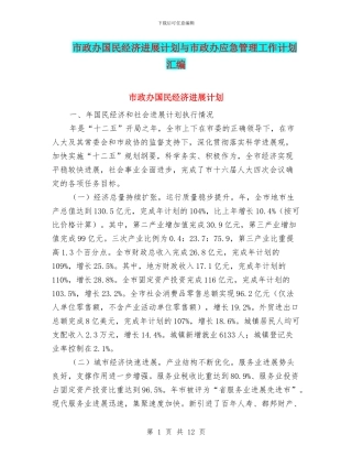 市政办国民经济发展计划与市政办应急管理工作计划汇编