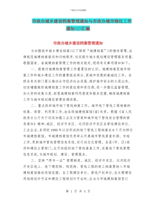 市政办城乡建设档案管理通知与市政办城市绿化工作通知汇编