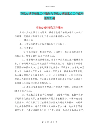 市政办城市绿化工作通知与市政办城建重点工作推进通知汇编