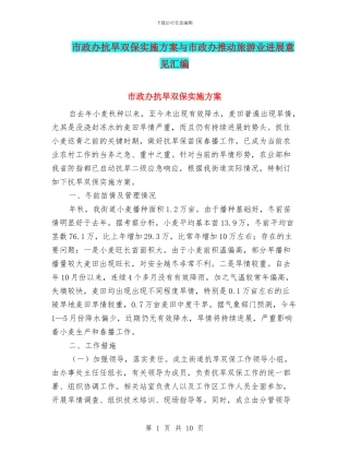 市政办抗旱双保实施方案与市政办推进旅游业发展意见汇编