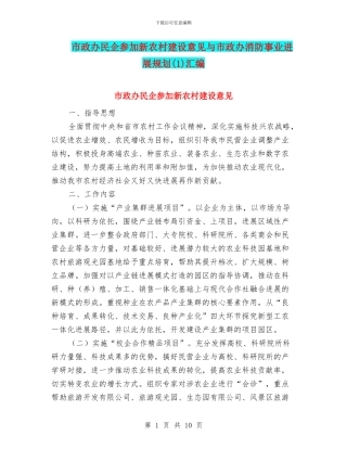 市政办民企参与新农村建设意见与市政办消防事业发展规划汇编