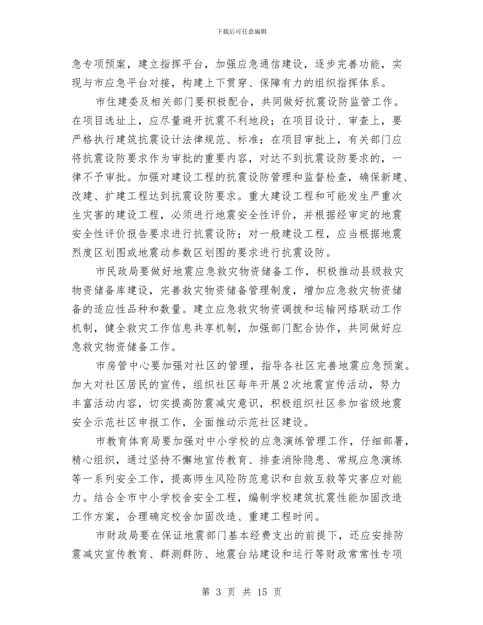 市政办防震减灾工作通知与市政办防震减灾规划通知汇编_第3页