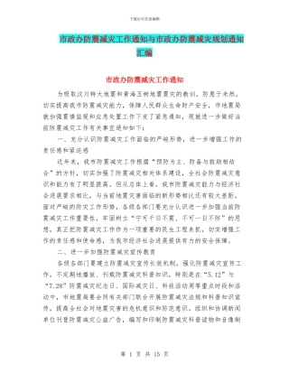 市政办防震减灾工作通知与市政办防震减灾规划通知汇编