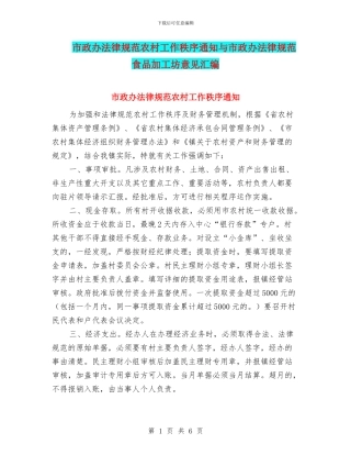 市政办规范农村工作秩序通知与市政办规范食品加工坊意见汇编