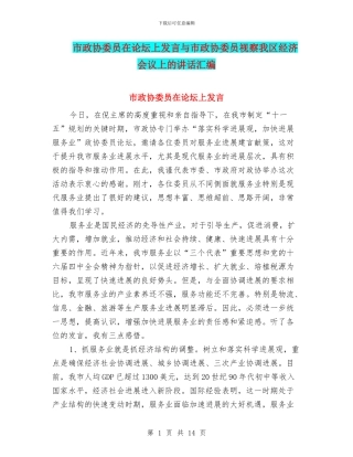 市政协委员在论坛上发言与市政协委员视察我区经济会议上的讲话汇编