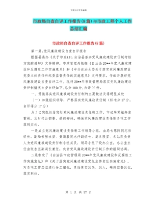 市政局自查自评工作报告与市政工程个人工作总结汇编