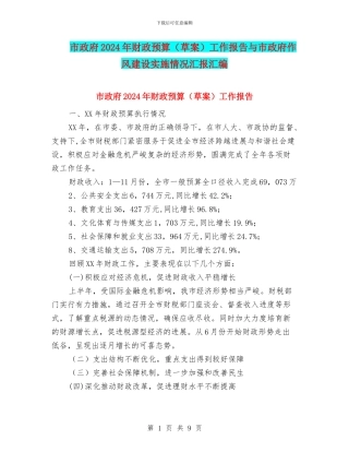 市政府2024年财政预算工作报告与市政府作风建设实施情况汇报汇编