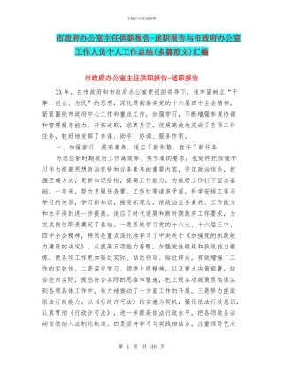 市政府办公室主任供职报告
