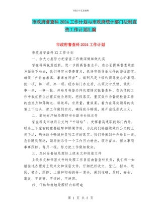 市政府督查科2024工作计划与市政府统计部门法制宣传工作计划汇编