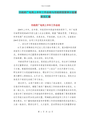 市政府广电局上半年工作总结与市政府投资审计监督意见汇编