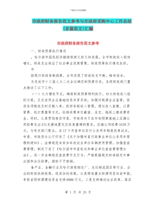 市政府财务报告范文参考与市政府采购中心工作总结汇编