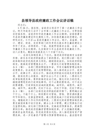 县领导县政府廉政工作会议讲话稿