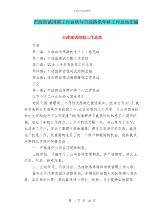 市政部试用期工作总结与市政防汛年终工作总结汇编