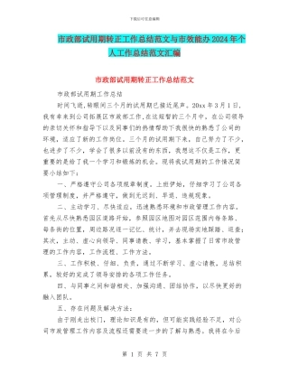 市政部试用期转正工作总结范文与市效能办2024年个人工作总结范文汇编