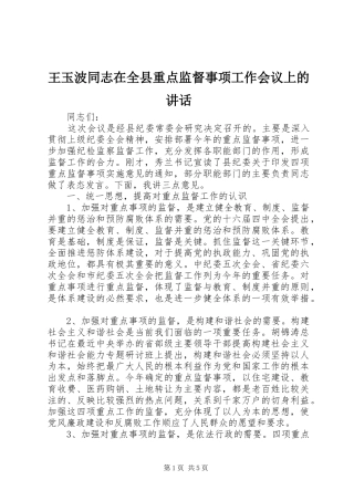 王玉波同志在全县重点监督事项工作会议上的讲话