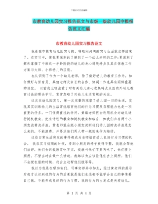 市教育幼儿园实习报告范文与市级一级幼儿园申报报告范文汇编