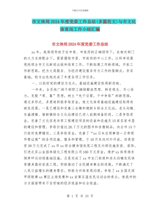市文体局2024年度党委工作总结与市文化体育局工作小结汇编