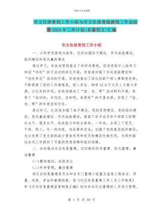 市文化体育局工作小结与市文化体育旅游局工作总结暨2024年工作计划汇编