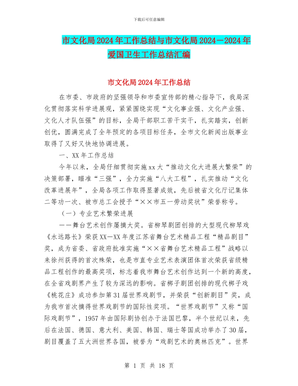 市文化局2024年工作总结与市文化局2024_第1页