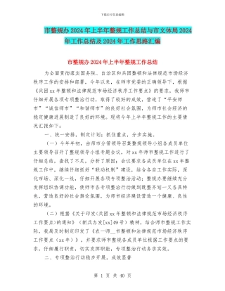 市整规办2024年上半年整规工作总结与市文体局2024年工作总结及2024年工作思路汇编
