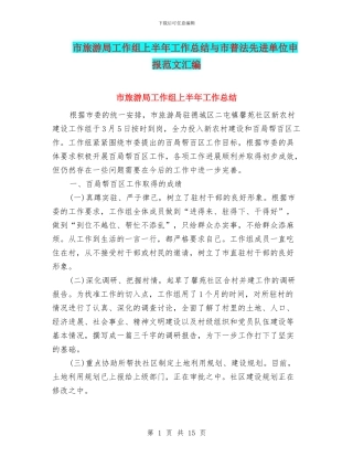 市旅游局工作组上半年工作总结与市普法先进单位申报范文汇编
