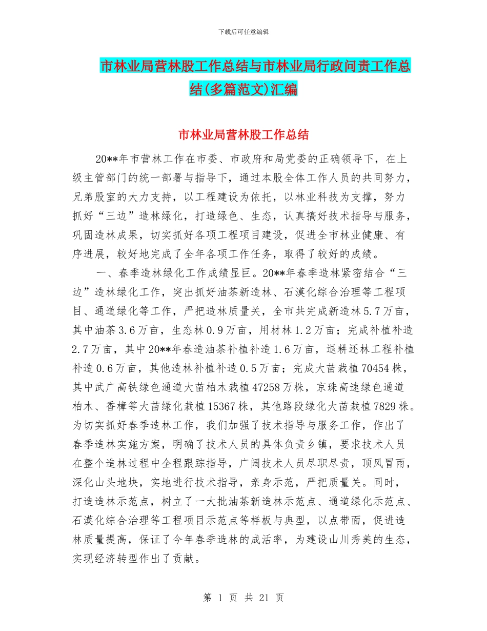 市林业局营林股工作总结与市林业局行政问责工作总结汇编_第1页