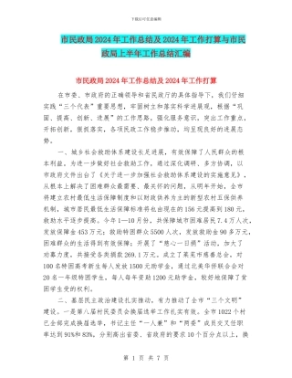 市民政局2024年工作总结及2024年工作打算与市民政局上半年工作总结汇编