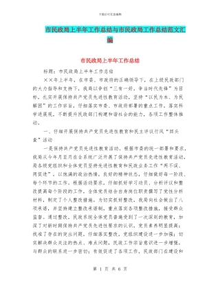 市民政局上半年工作总结与市民政局工作总结范文汇编