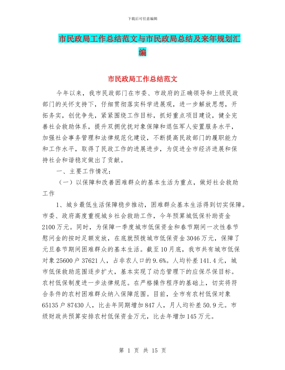 市民政局工作总结范文与市民政局总结及来年规划汇编_第1页