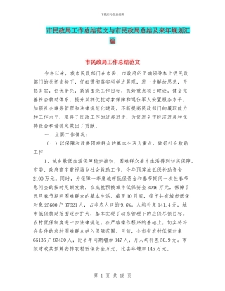 市民政局工作总结范文与市民政局总结及来年规划汇编