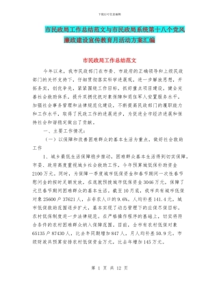 市民政局工作总结范文与市民政局系统第十八个党风廉政建设宣传教育月活动方案汇编