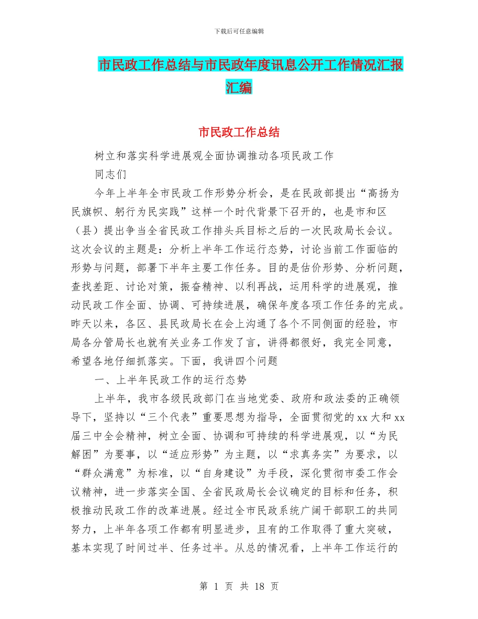 市民政工作总结与市民政年度讯息公开工作情况汇报汇编.doc_第1页