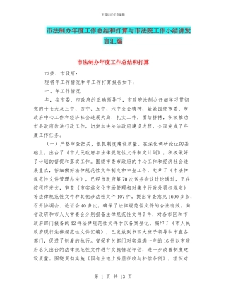 市法制办年度工作总结和打算与市法院工作小结讲发言汇编